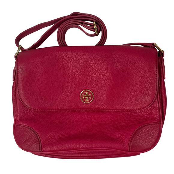 Tory Burch Fuchsia Leather Crossbody Bag 3-Compartment Magnetic Flap - Picture 6 of 9